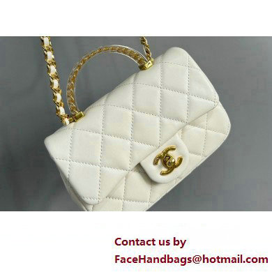 Chanel Lambskin, Resin & Gold-Tone Metal Mini Flap Bag with Top Handle AS4847 White 2024 - Click Image to Close